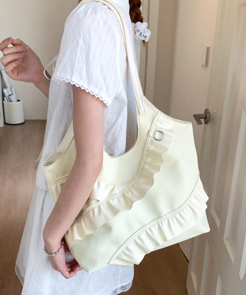 トートバッグ 大容量 肩掛けバッグ 合皮 ラッフルフリルバッグ 韓国風 大人可愛い 手提げバッグ フェイクレザー 通学通勤 ハンドバッグ A4サイズ 2WAY鞄 77YUEL-001